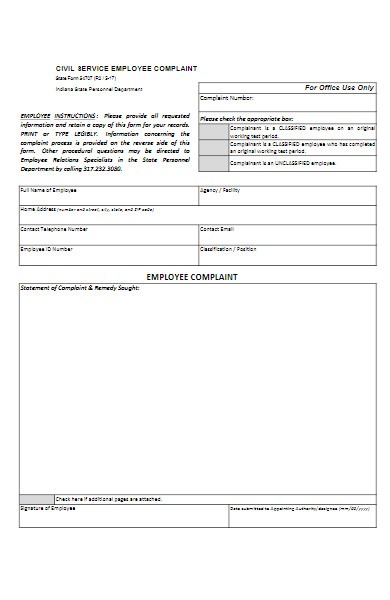 civil service employee complaint form