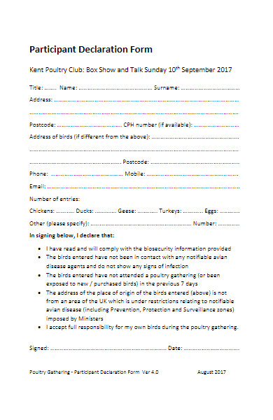 club event participant declaration form