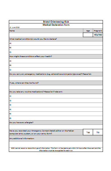club medical declaration form in pdf