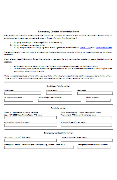college emergency contact information form