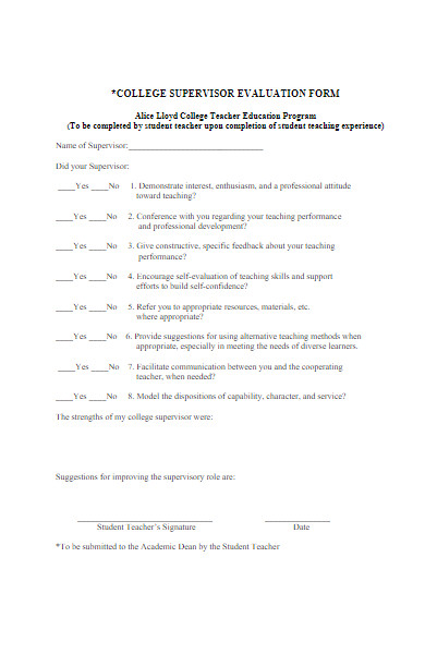 college supervisor evaluation form
