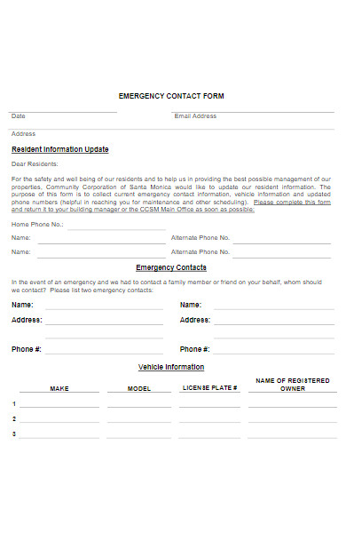 community emergency contact form