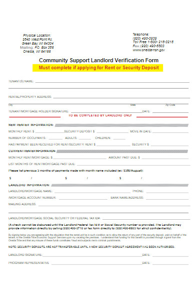 community support landlord verification form