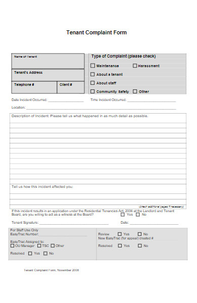 community tenant complaint form