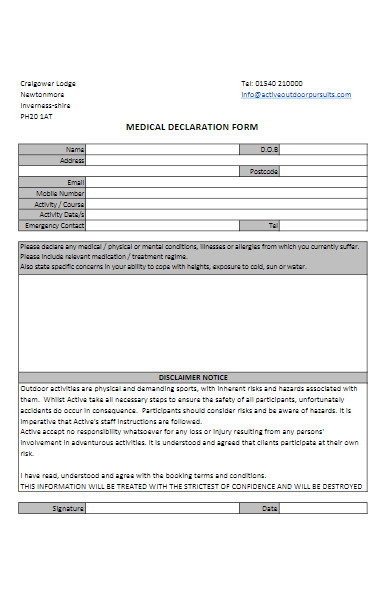 company medical declaration form