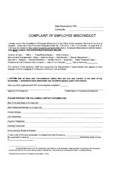 complaint of employee misconduct form
