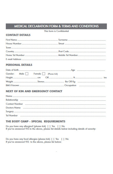 confidential medical declaration form