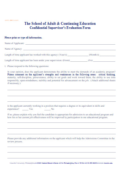 confidential supervisors evaluation form
