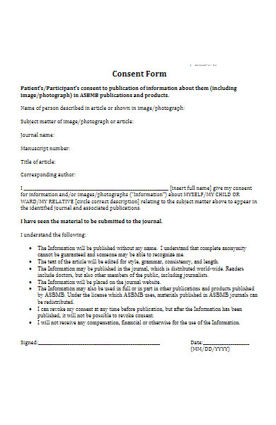 consent form for publication of photo