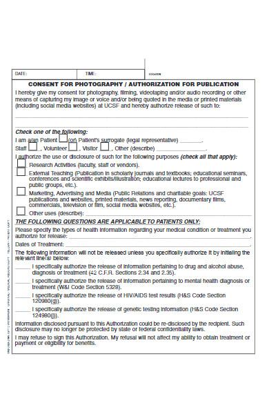 consent for photography for publication form