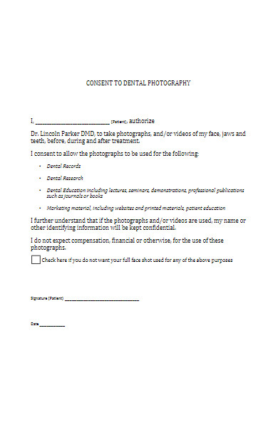 consent to dental photography form