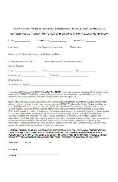 consent to perform criminal history background check form