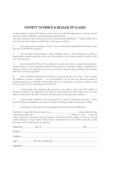 consent to pierce and release form