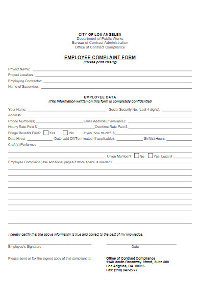 contract employee complaint form