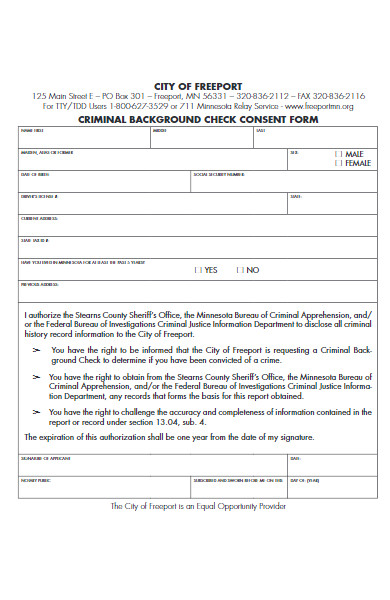criminal background check consent form example