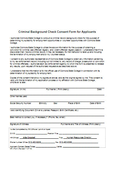 criminal background check consent form for applicants