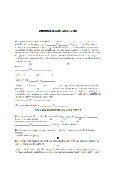 declaration and revocation of trust form