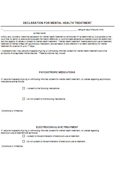 declaration for mental health treatment form in pdf