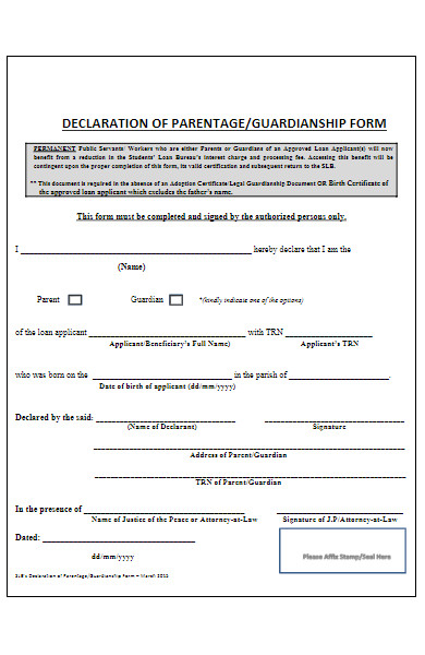 declaration of guardianship form