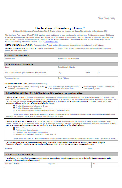 declaration of residency form example