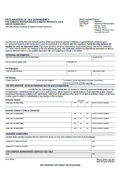 declaration of tax dependency form