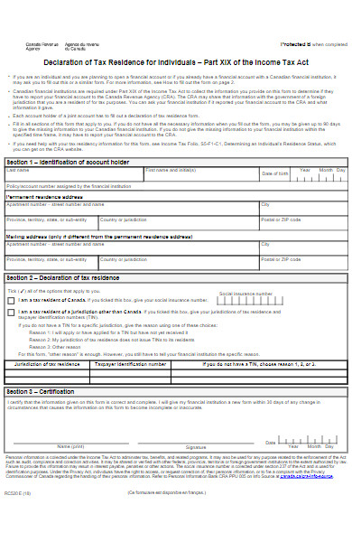 declaration of tax residence for individuals form