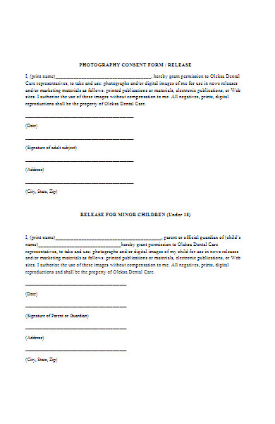 dental care photography consent form