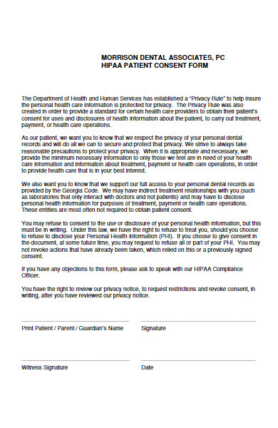 dental hipaa patient consent form