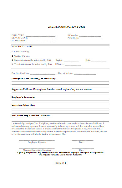 department disciplinary action form