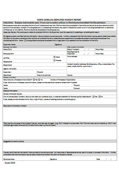 department employee incident report form