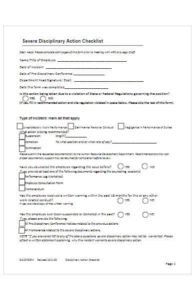 disciplinary action checklist form