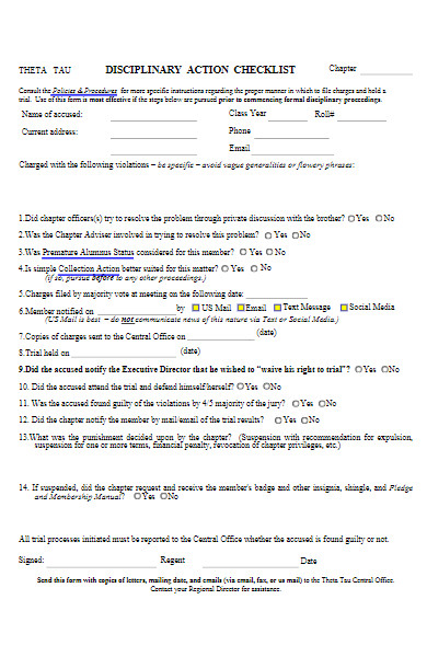 disciplinary action checklist report form
