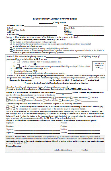 disciplinary action review form in pdf