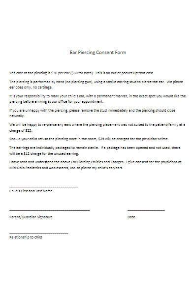ear piercing consent form in pdf