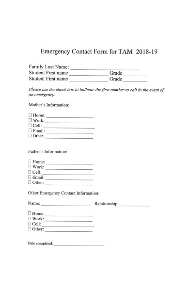 emergency contact form for student