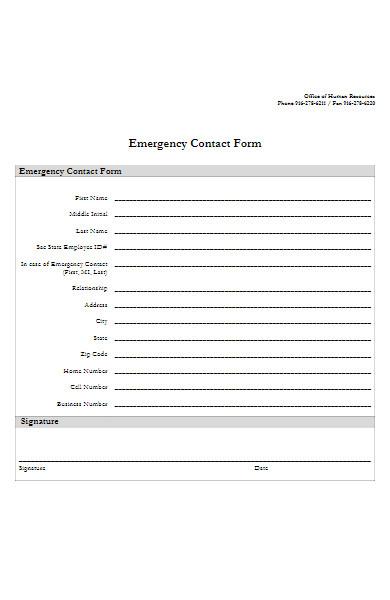 emergency contact form to hr