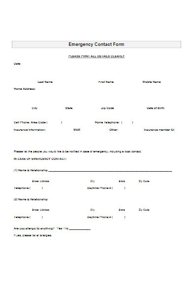 emergency contact form