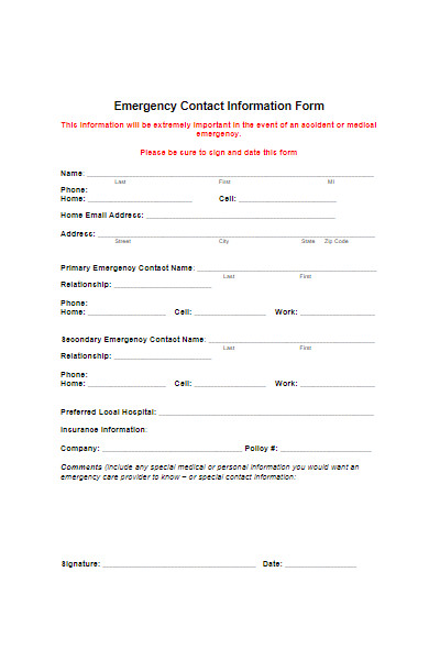 emergency contact information form