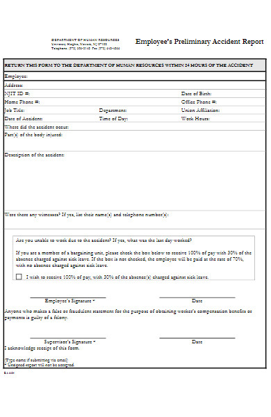 FREE 35+ Employee Accident Report Forms in PDF