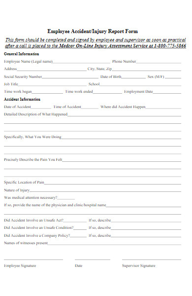 FREE 35+ Employee Accident Report Forms in PDF