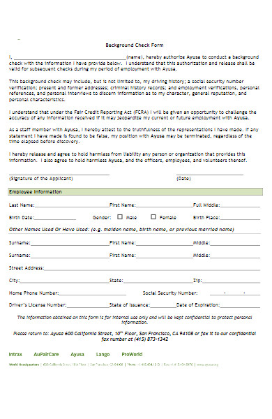 employee background check consent form