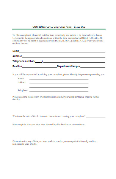 employee complaint form in pdf