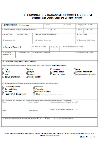 employee discriminatory harassment complaint form