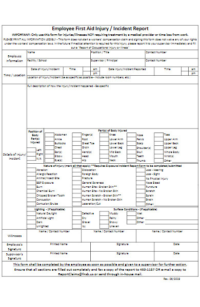 employee first aid incident report form