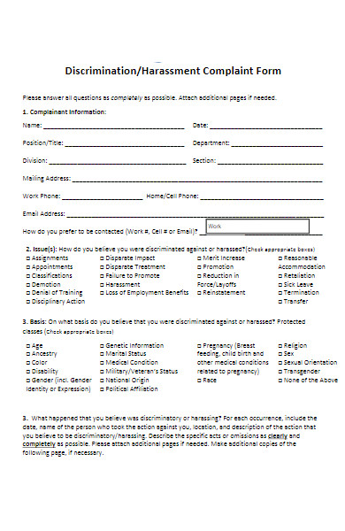 employee harassment complaint form