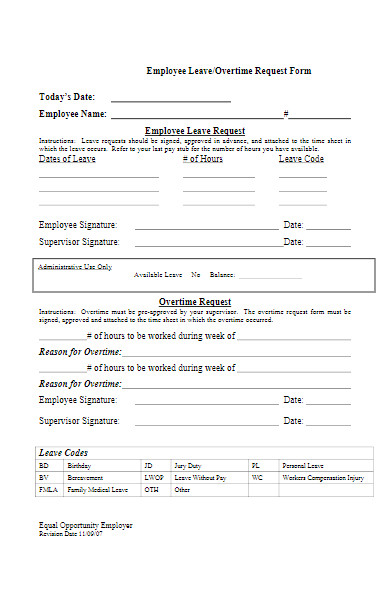 employee leave overtime request form