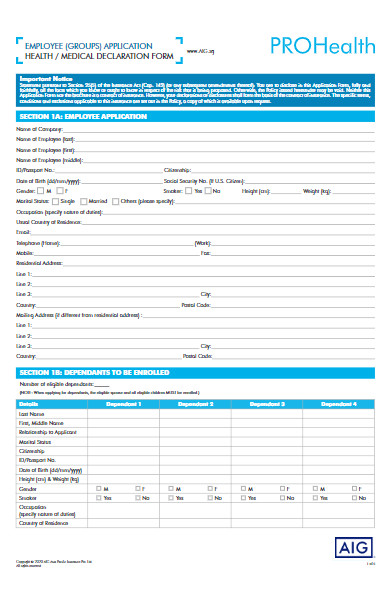 employee medical declaration form