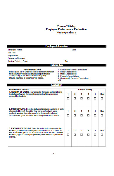 employee performance evaluation non supervisory form