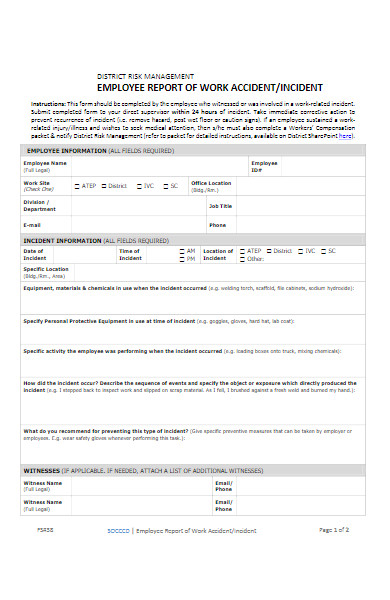 employee report of work accident form