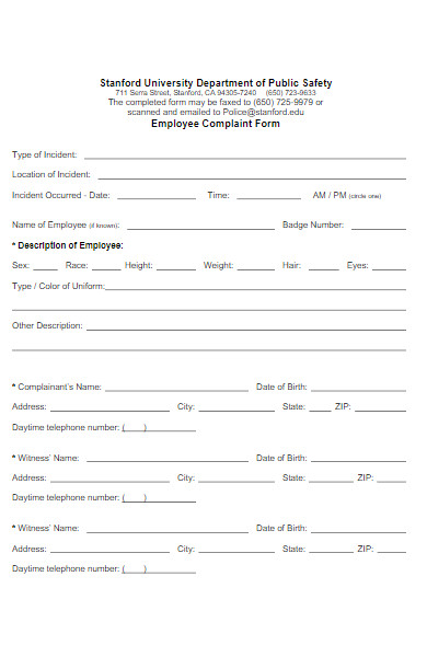 employee safety complaint form